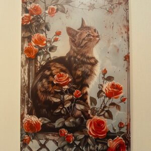 decoratieplaat poes met rozen