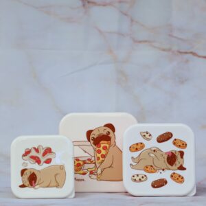 set van 3 lunchboxen mopshondjes