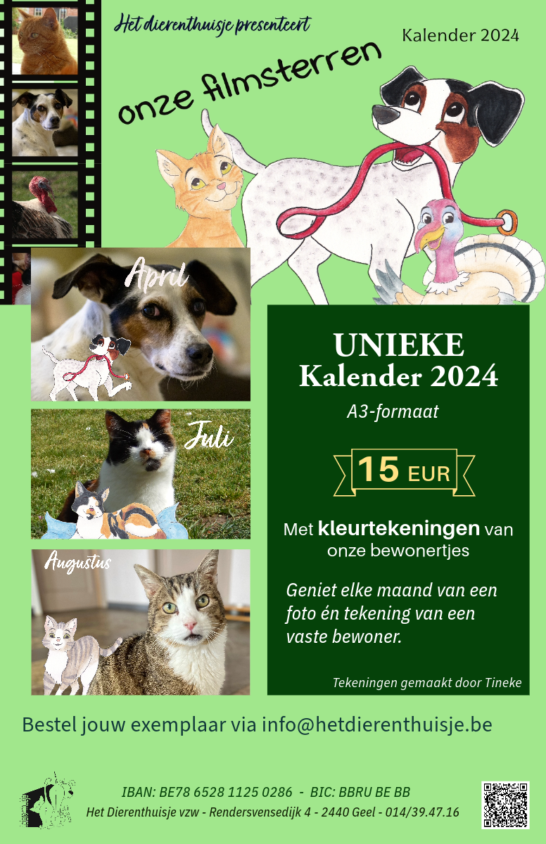 Kalender 2024 : Onze bewonertjes op foto én tekening!